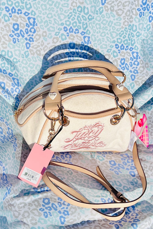 New Tan Cream Juicy Couture Purse Bowler Bag Handbag Terry Cloth Ice Cream Charm