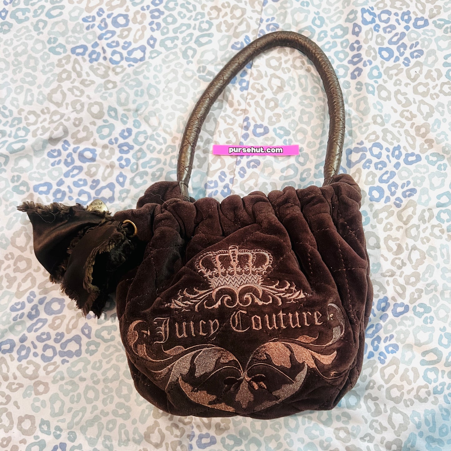 Vintage Brown Juicy Couture Purse Satchel Bag Handbag Velour Quilted Y2K