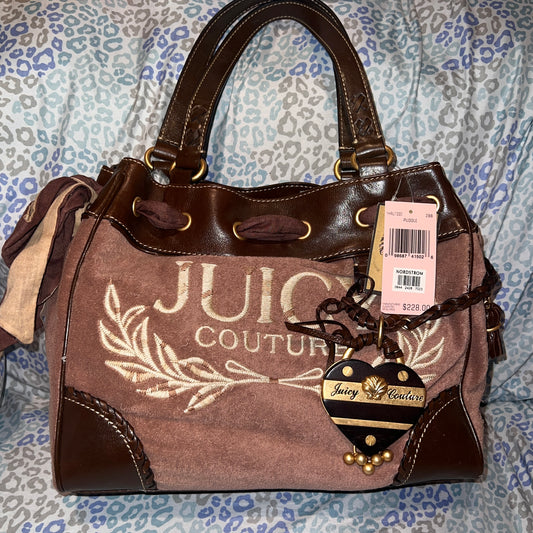 Vintage Brown Juicy Couture Handbag Tote Bag Purse Y2K Daydreamer Terry Cloth