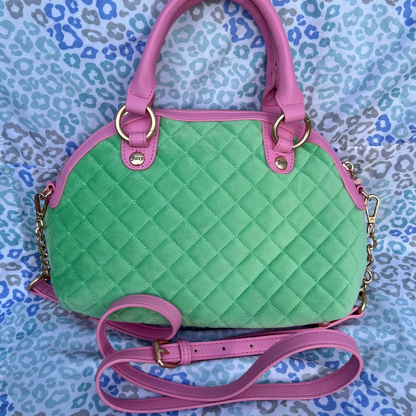 New Pink Green Juicy Couture Purse Fairy Tale Bag Velour Vintage Style Handbag