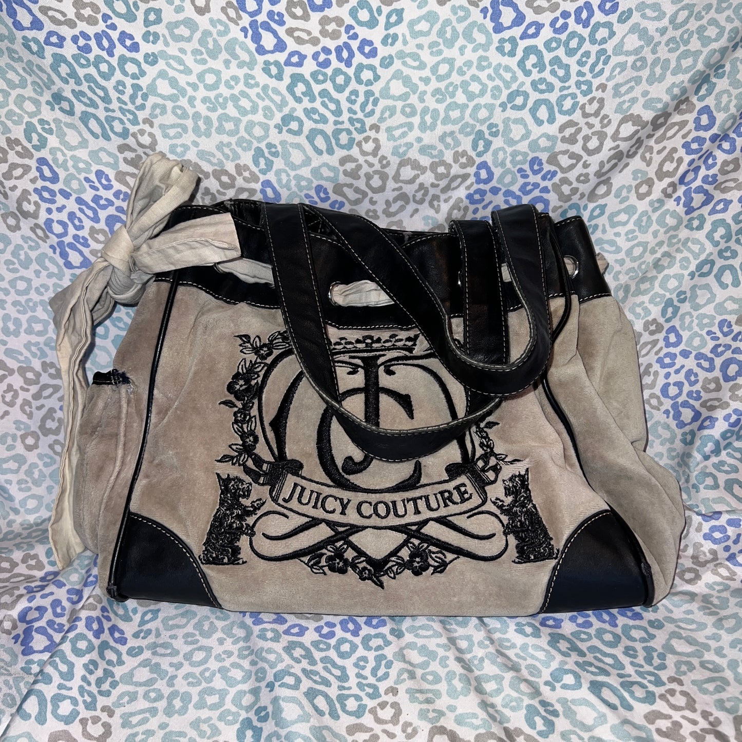 Vintage Grey Black Juicy Couture Tote Bag Purse Daydreamer Velour Handbag Y2K
