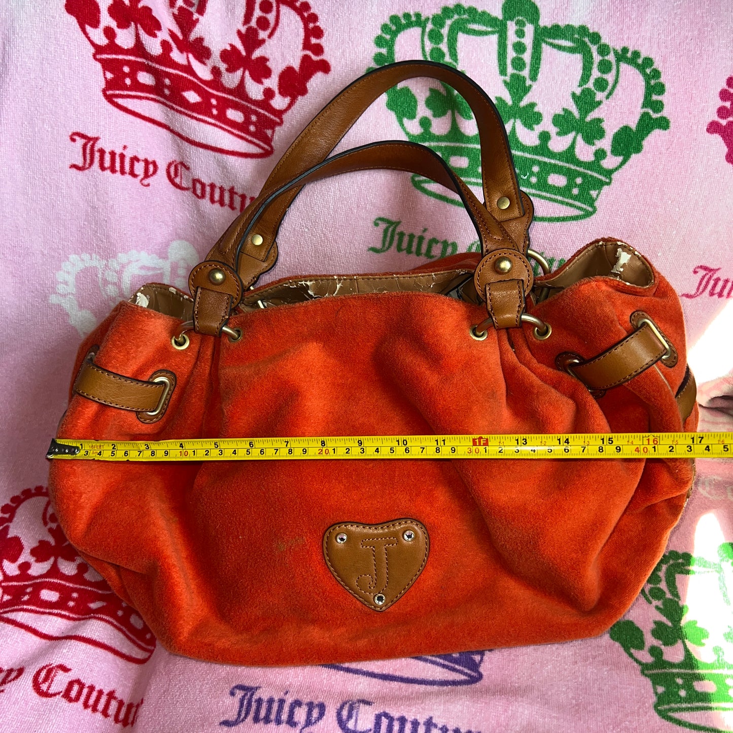 Vintage Orange Juicy Couture Purse Satchel Bag Handbag Terry Cloth Cherry Y2K