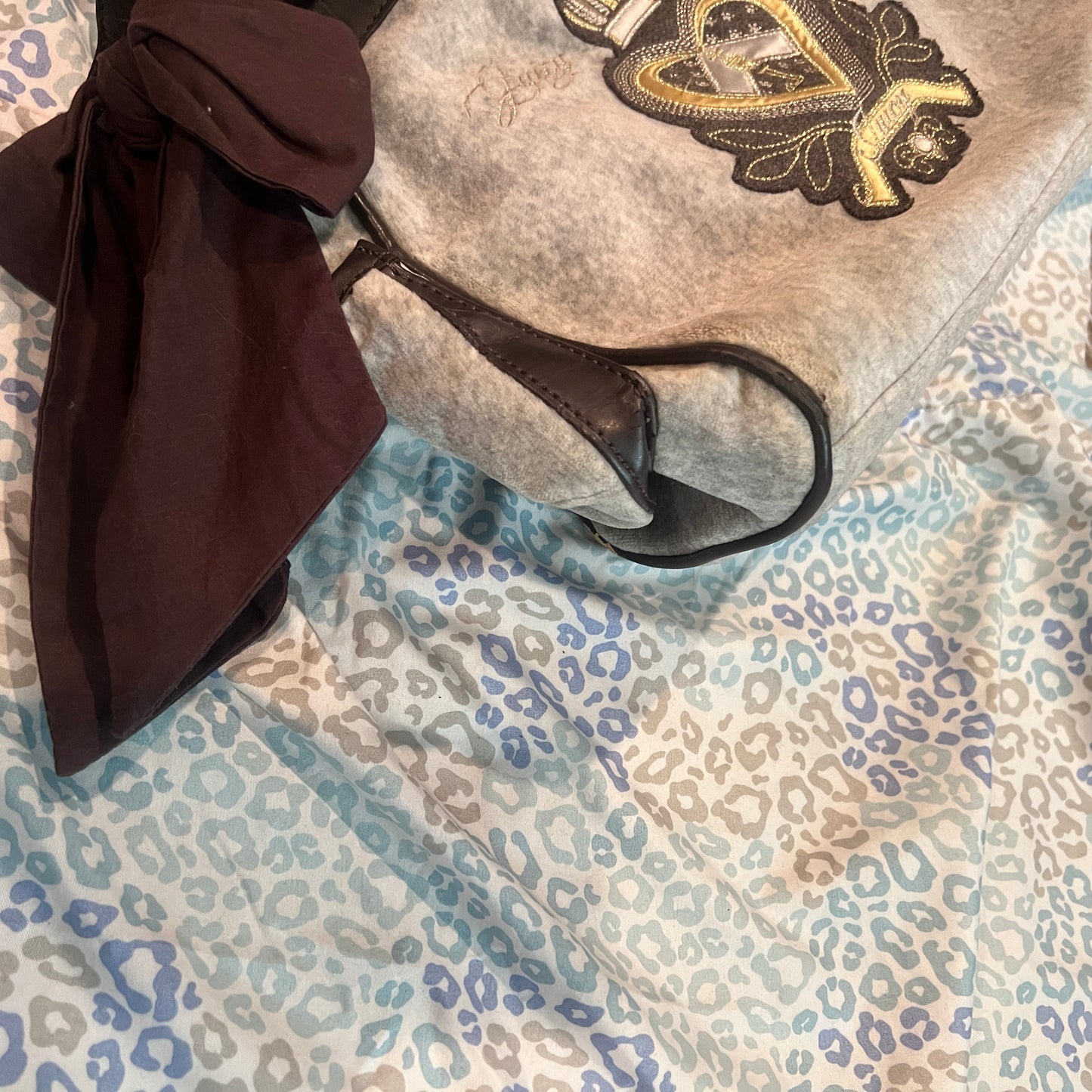 Vintage Gray Juicy Couture Purse Tote Bag Daydreamer Handbag Velour Y2K Mcbling