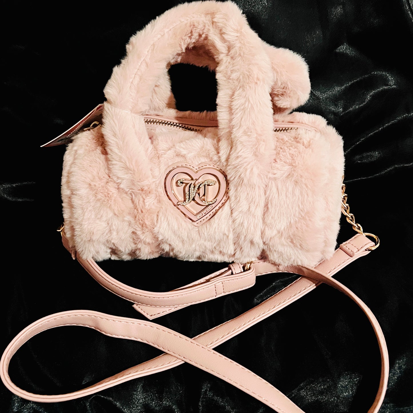 New Pink Juicy Couture Crossbody Bag Purse Fluffy Faux Fur