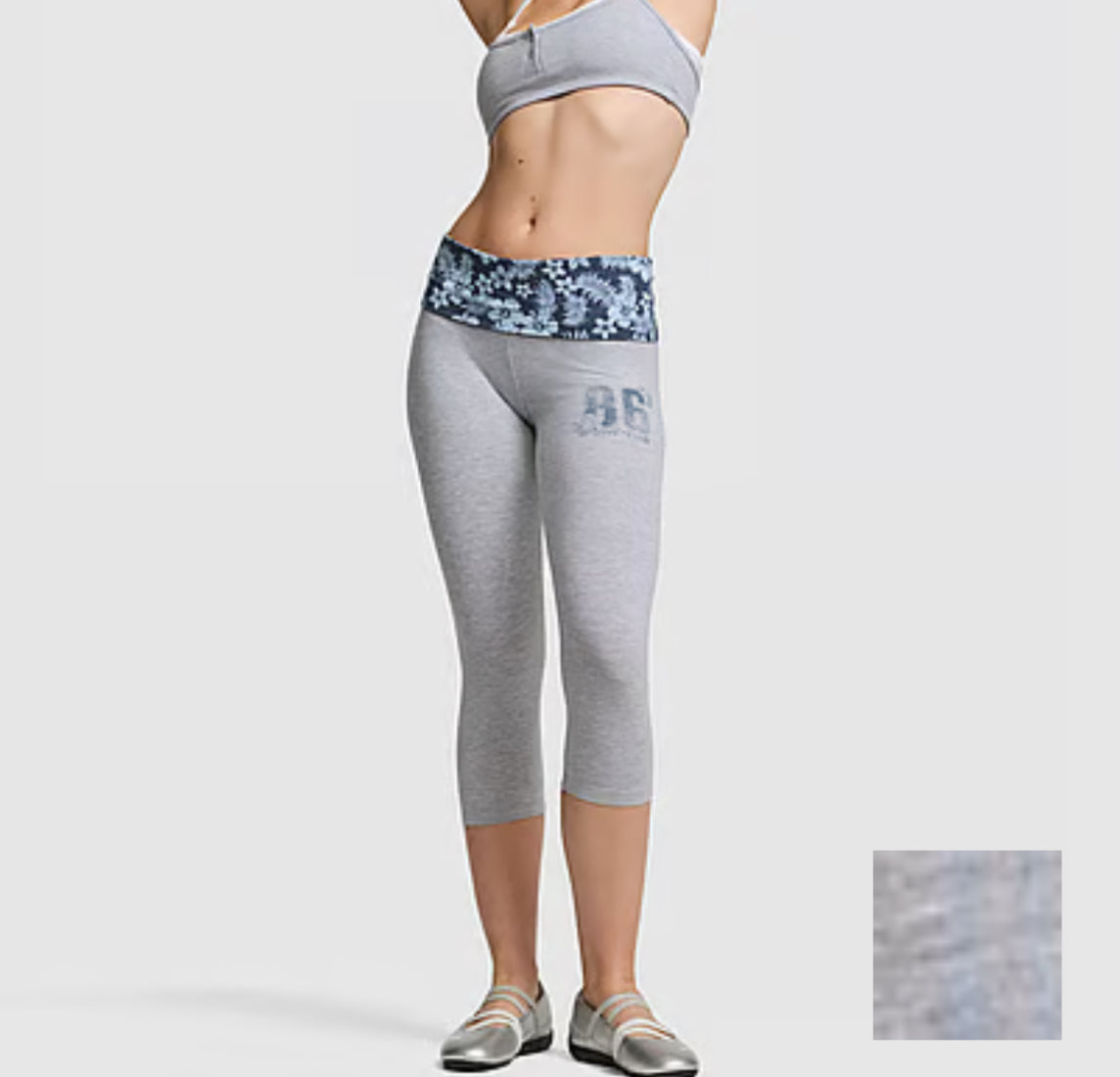 New Small Grey Blue Victoria’s Secret PINK Capris Floral Yoga Pants Leggings