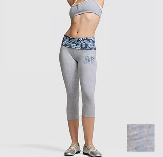 New Small Grey Blue Victoria’s Secret PINK Capris Floral Yoga Pants Leggings