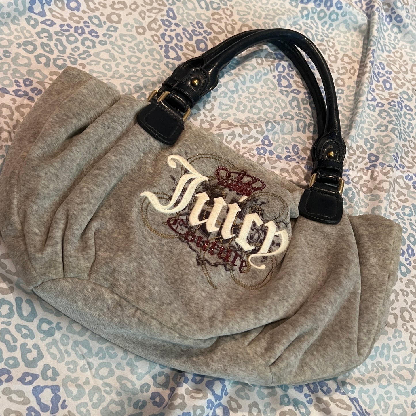 Vintage Grey Juicy Couture Purse Satchel Bag Handbag Velour Y2K