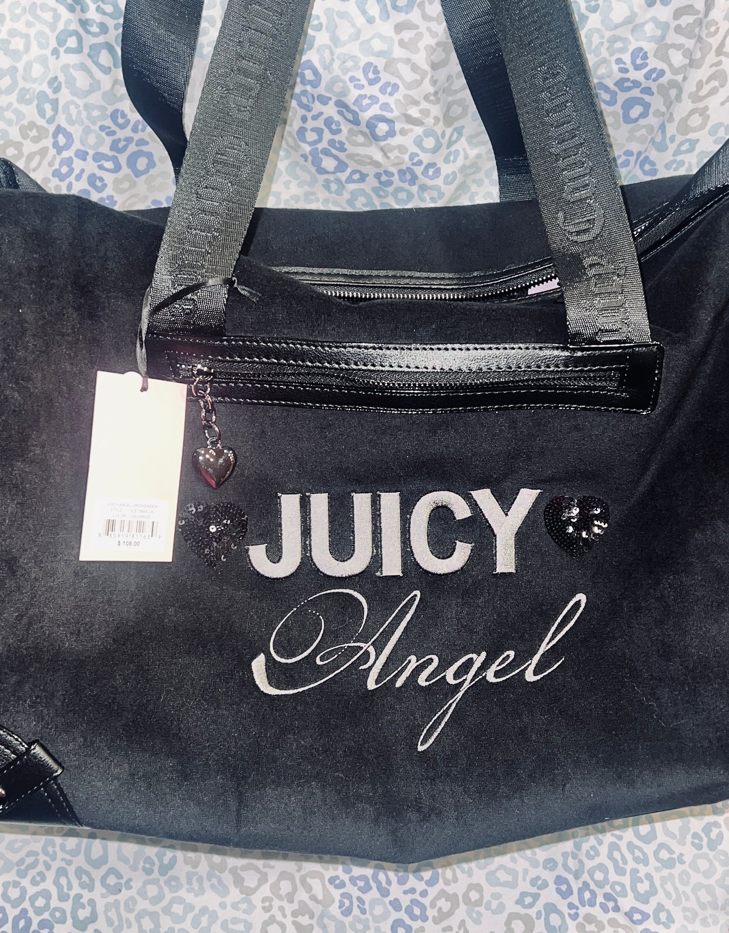 New Black Juicy Couture Weekender Purse XL Size Duffle Travel Bag Juicy Angel