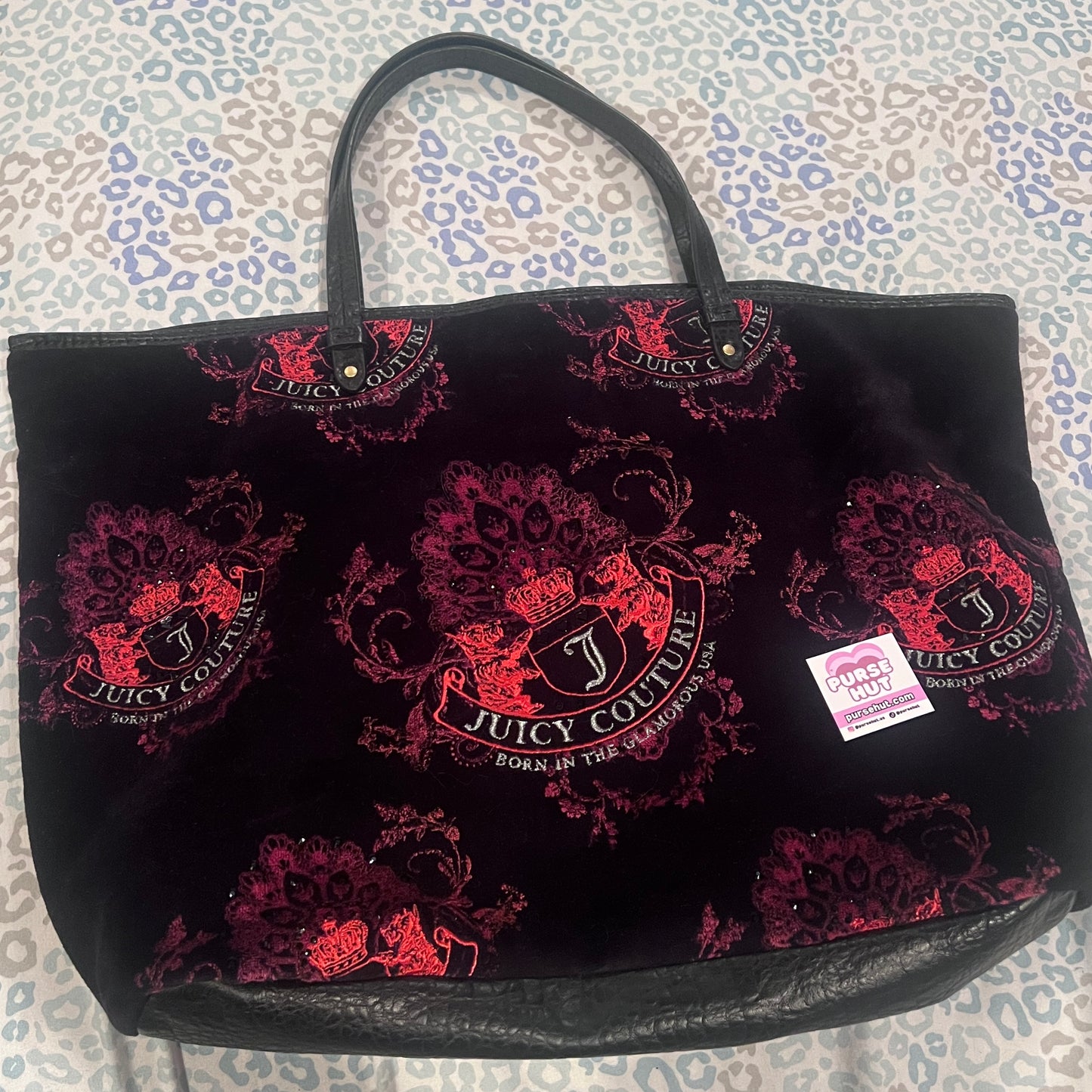 Vintage Red Black Juicy Couture Tote Bag Purse Handbag Velour Scottie Dog