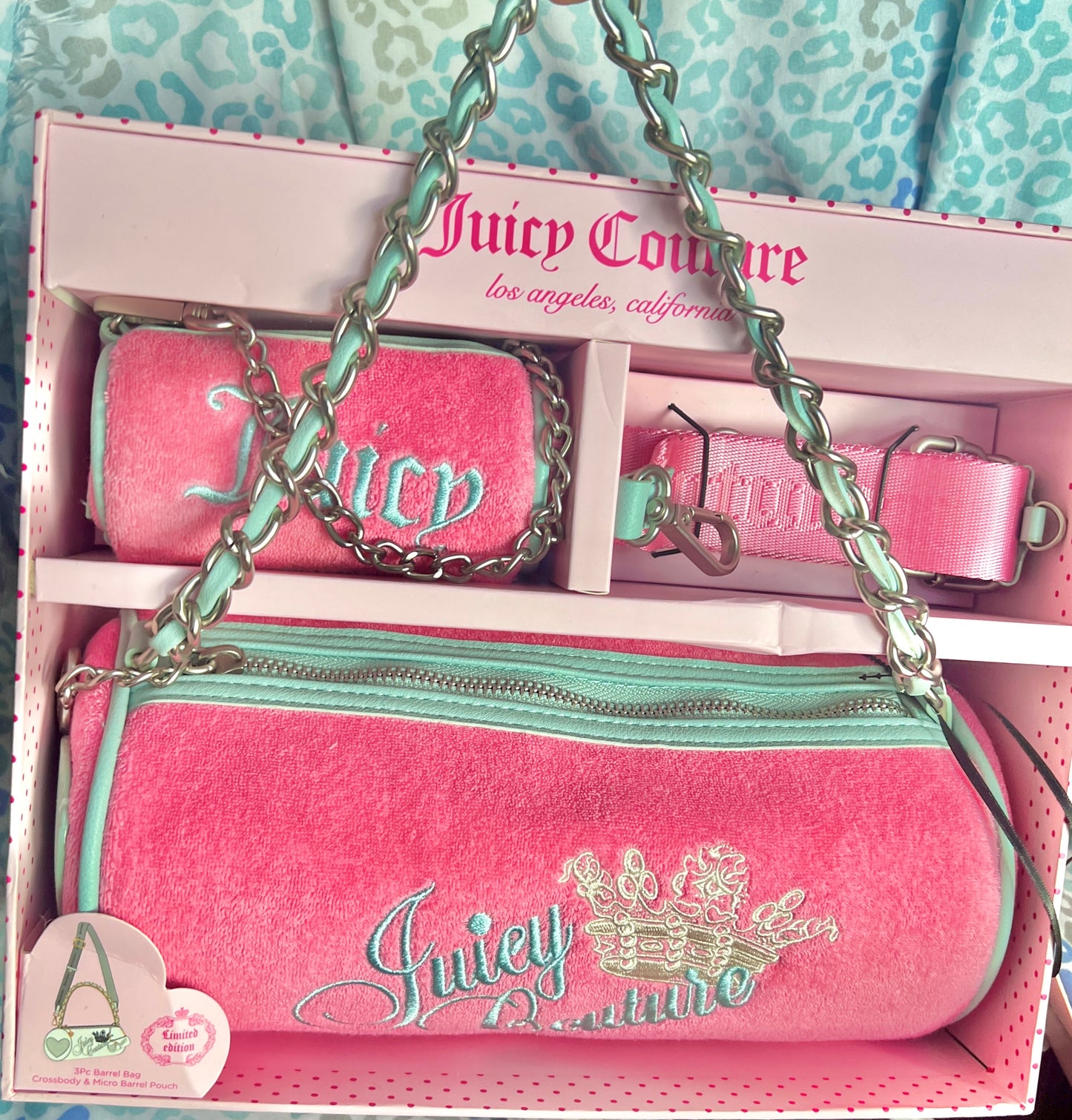 New Salmon Pink Juicy Couture Barrel Bag Set Crossbody Purse Vintage Style NWT