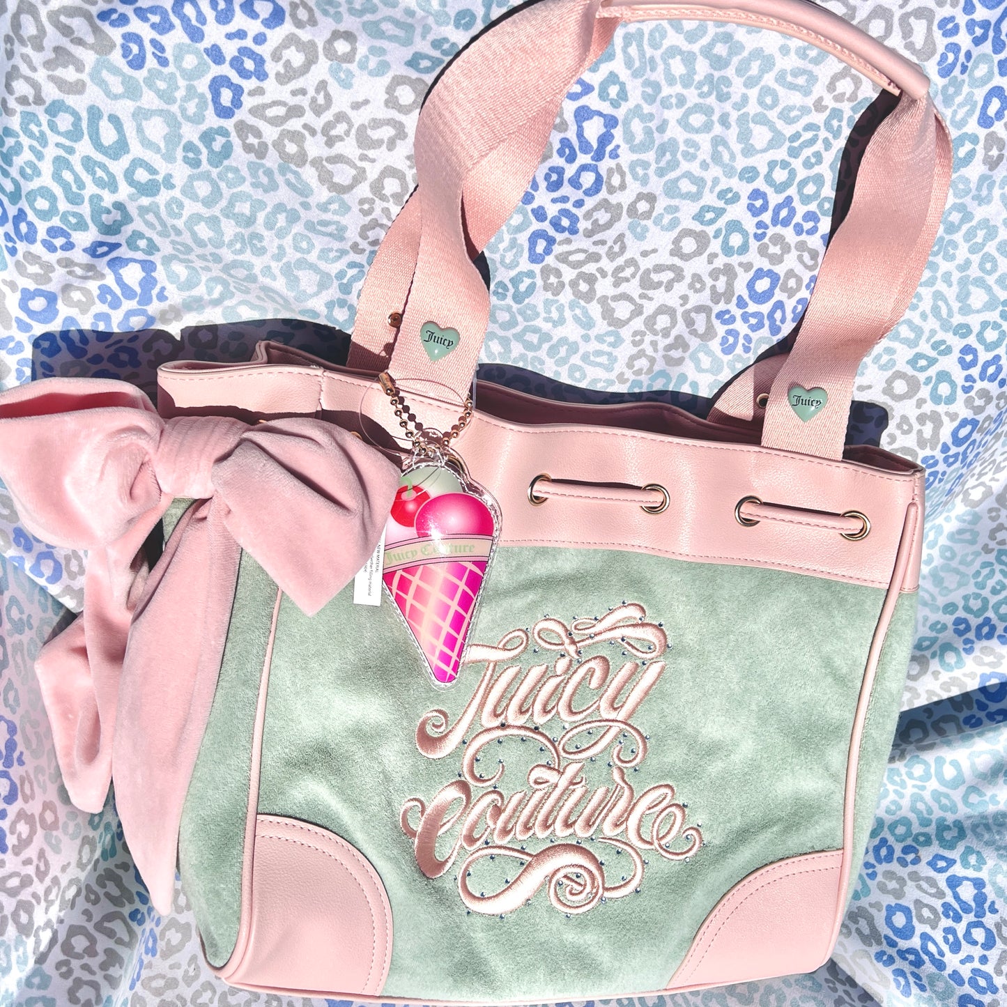 New Pink Green Juicy Couture Purse Daydreamer Tote Bag Handbag Ice Cream Charm