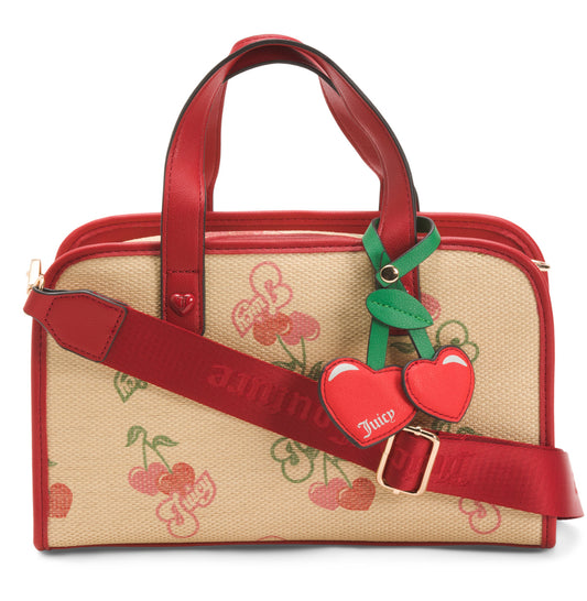 New Tan Red Juicy Couture Purse Bag Handbag Wicker Cherry Crossbody