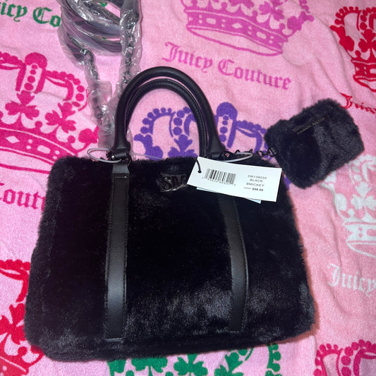 New Faux Fur Black Steve Madden Purse Satchel Bag Handbag MSRP $98 Bmickey