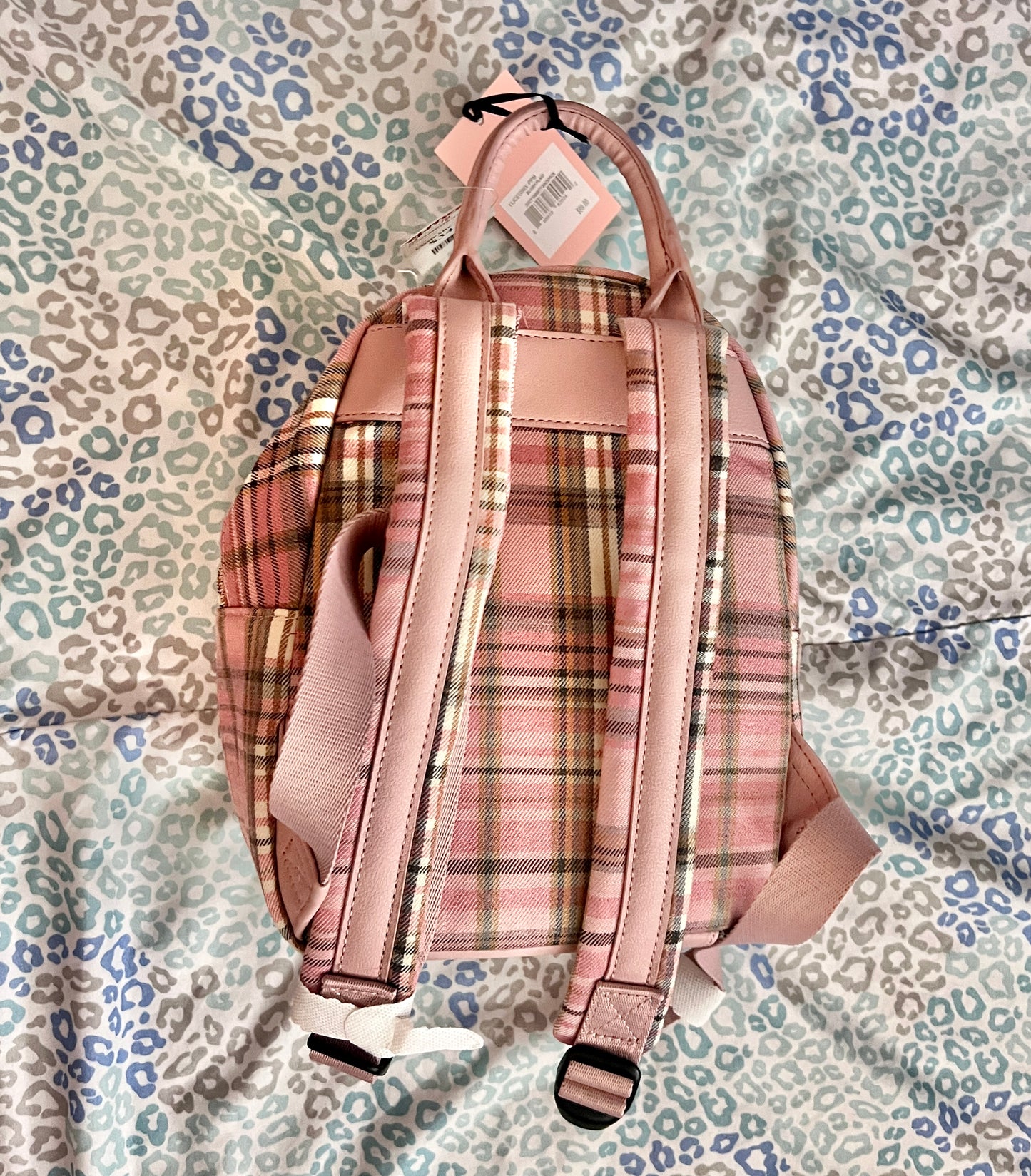 New Pink Plaid Juicy Couture Backpack Purse Bag Dog Charm Patch Work