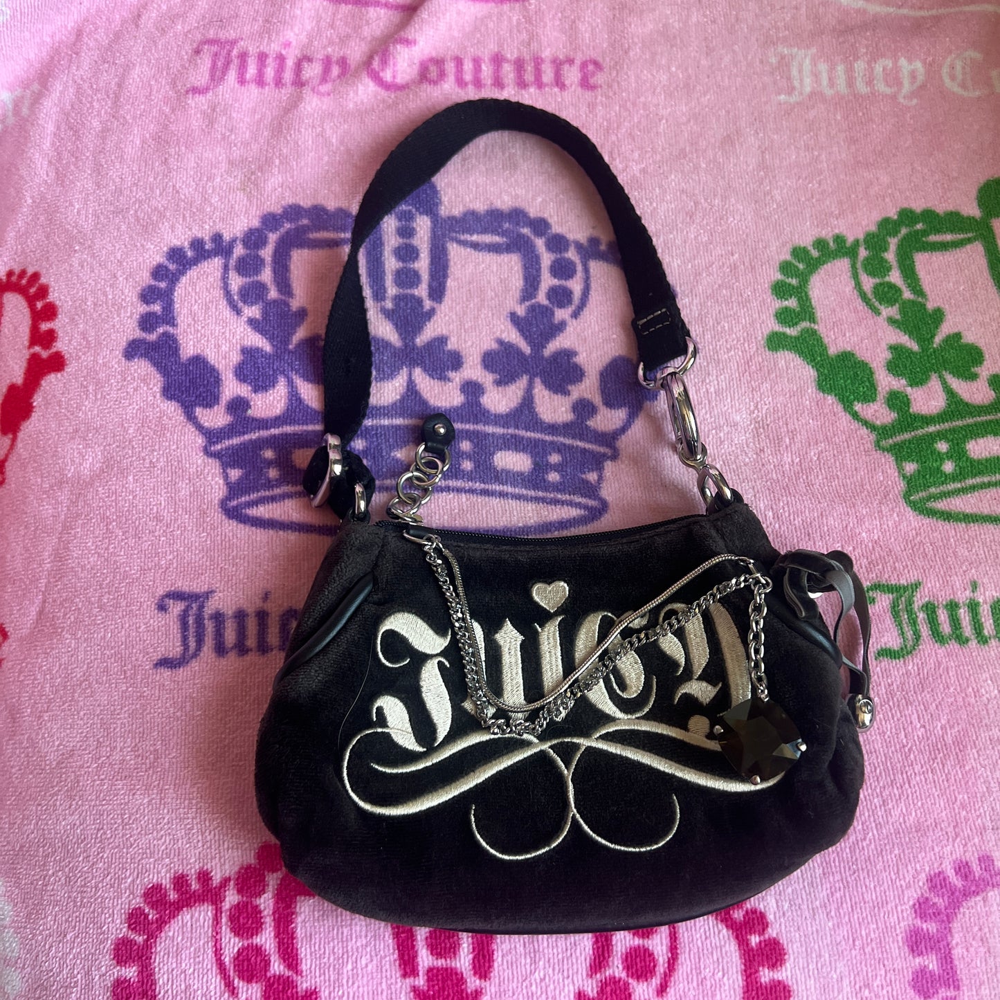 Vintage Black Juicy Couture Purse Mini Bag Handbag Velour Y2K