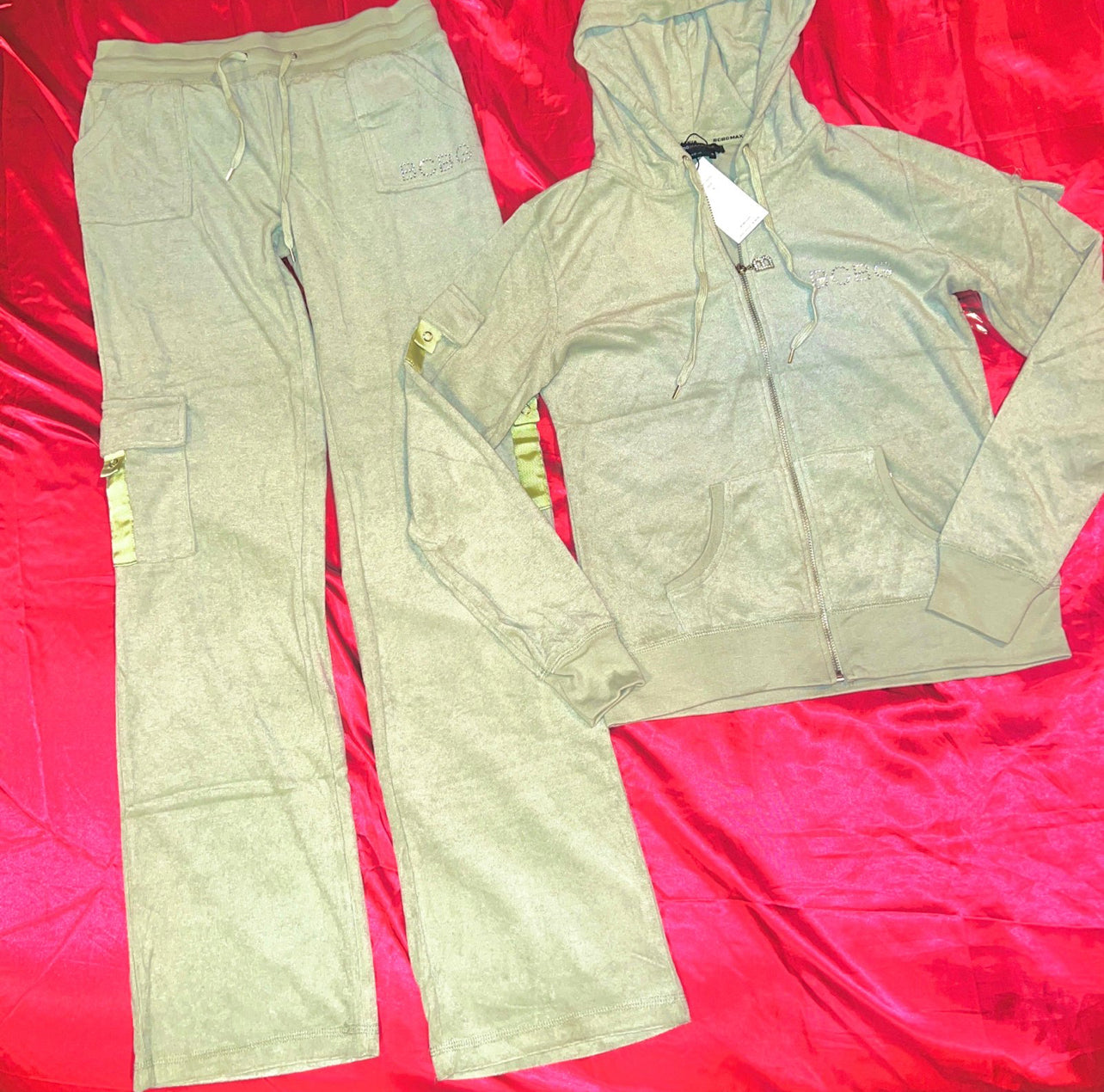 Y2K New XL BCBG Green Tracksuit Jacket + Track Pants 2-Piece Set MSRP $140