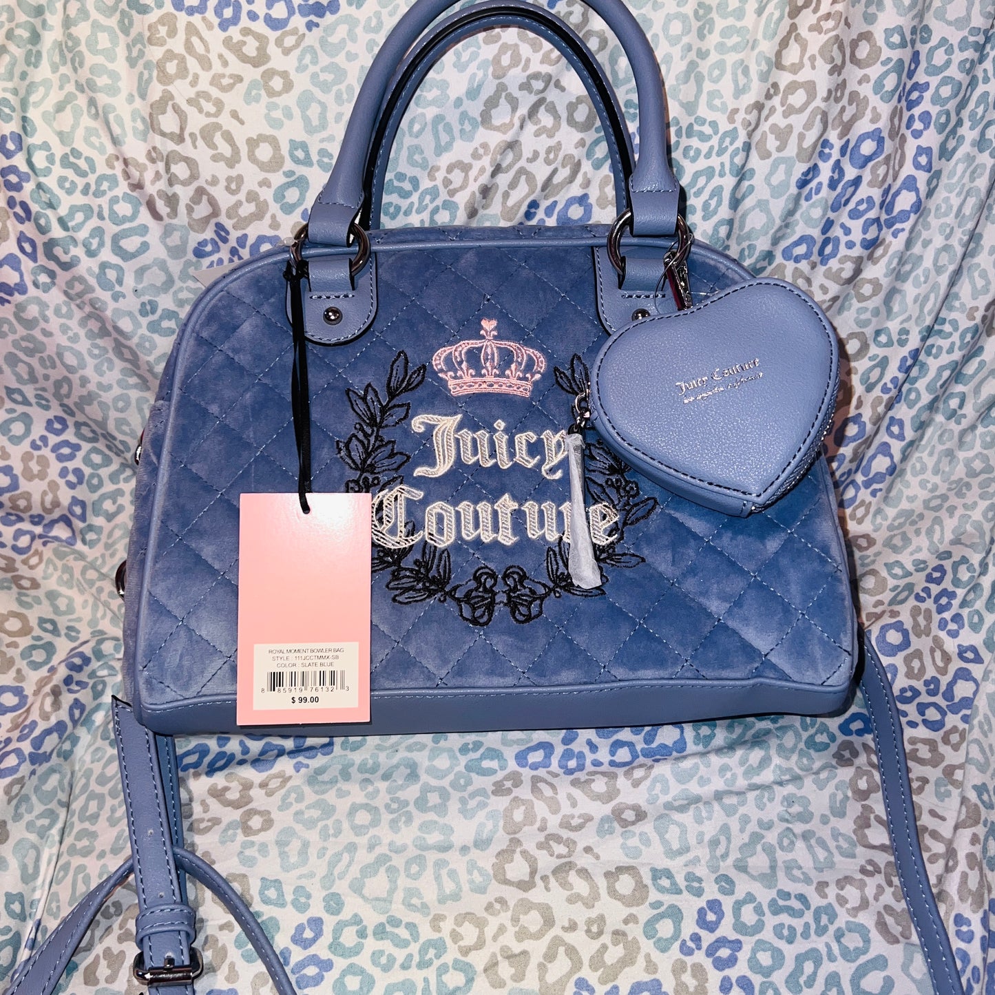 New Blue Juicy Couture Purse Royal Moment Bowler Bag Vintage Style Handbag