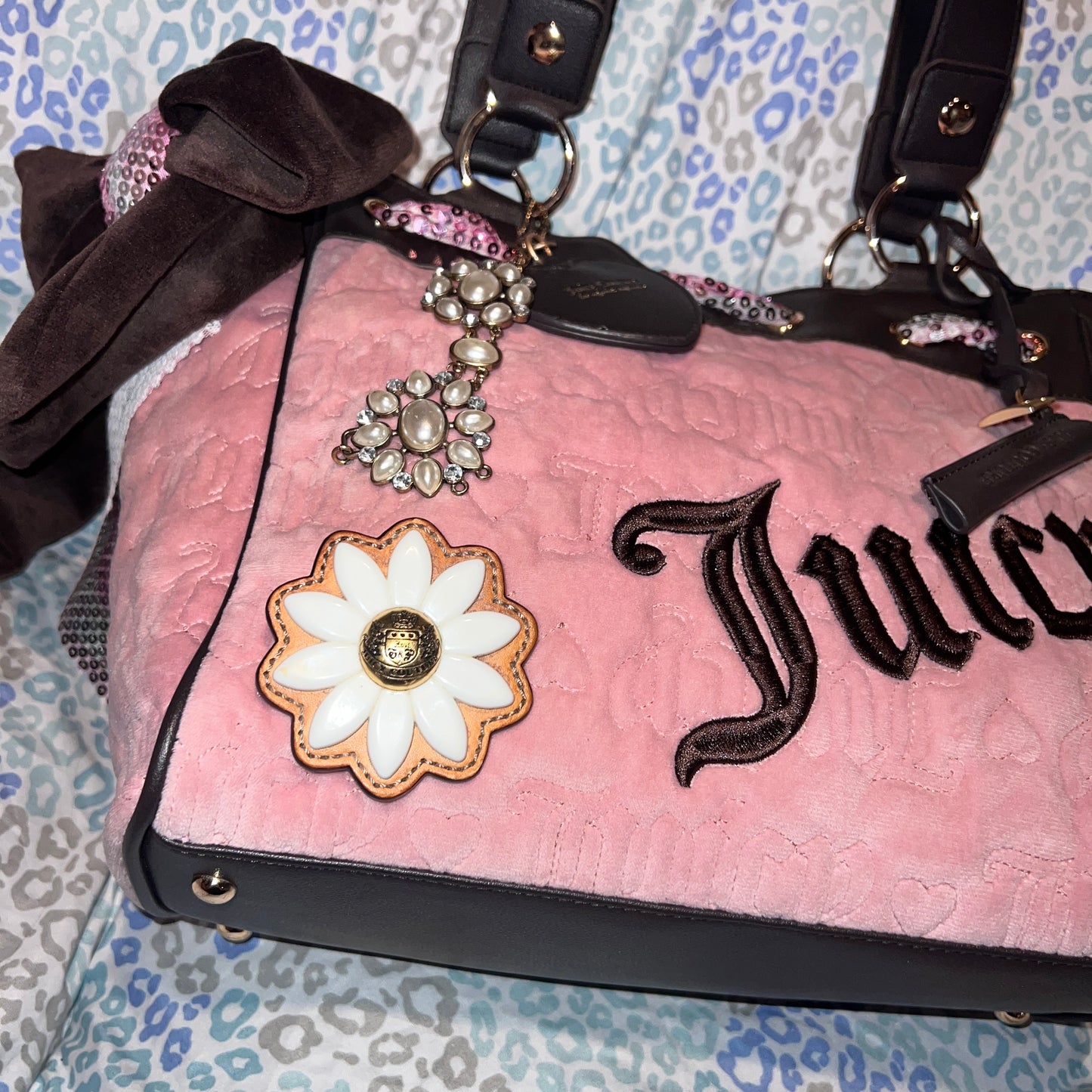 New Custom Brown Pink Juicy Couture Daydreamer Bag Purse Vintage Tote Quilted