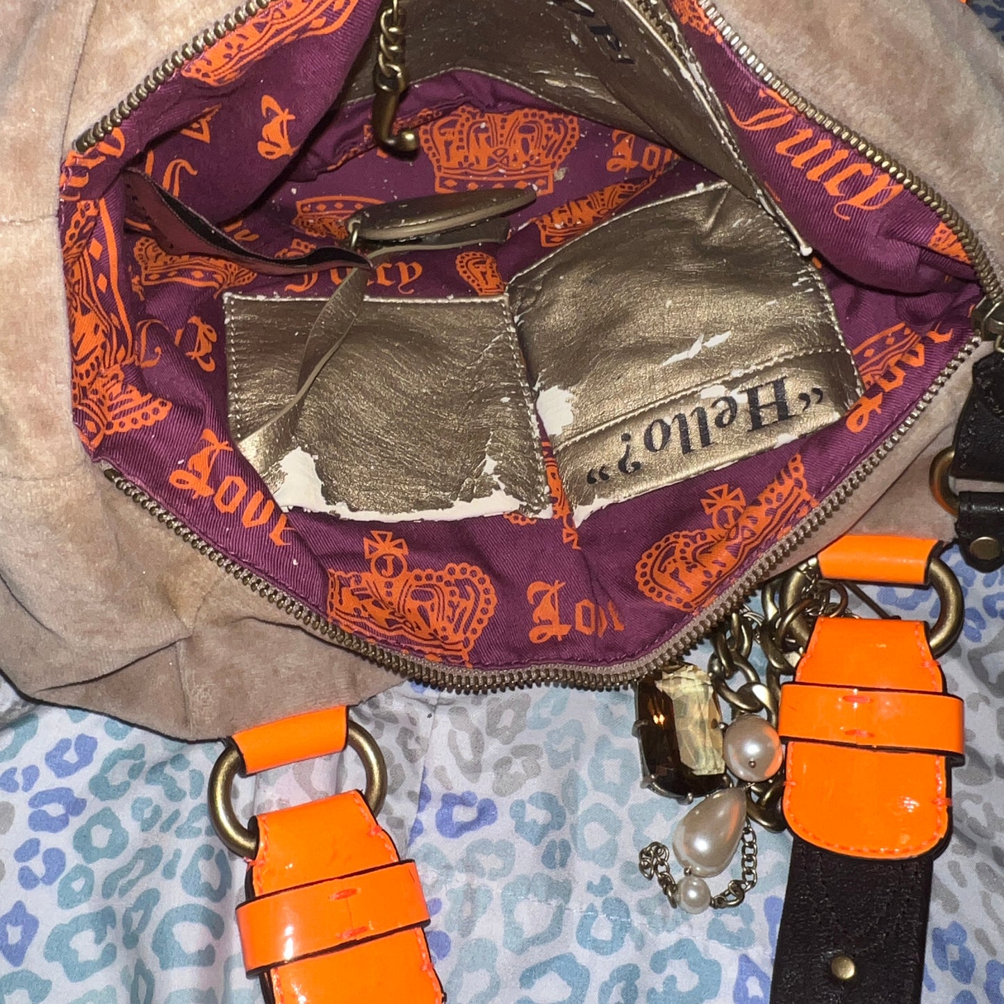 Vintage Tan Brown Juicy Couture Purse Satchel Bag Handbag Velour Scottie Dog Y2K