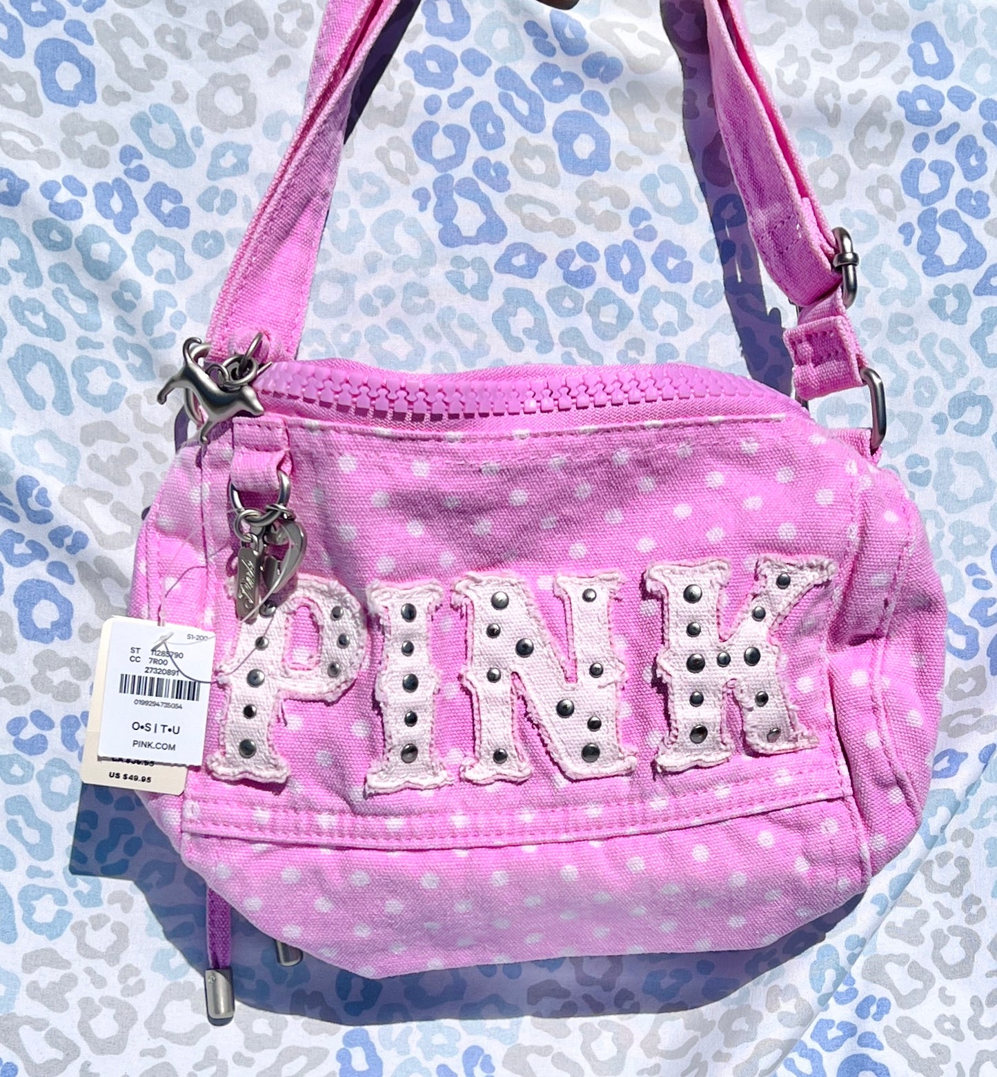 New VS Victoria’s Secret PINK Canvas Rolled Mini Duffle Shoulder Bag Polka Dot