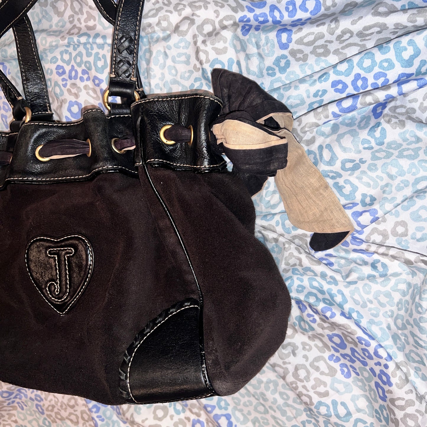 Vintage Black Juicy Couture Purse Daydreamer Tote Bag Y2K Terry Cloth Handbag