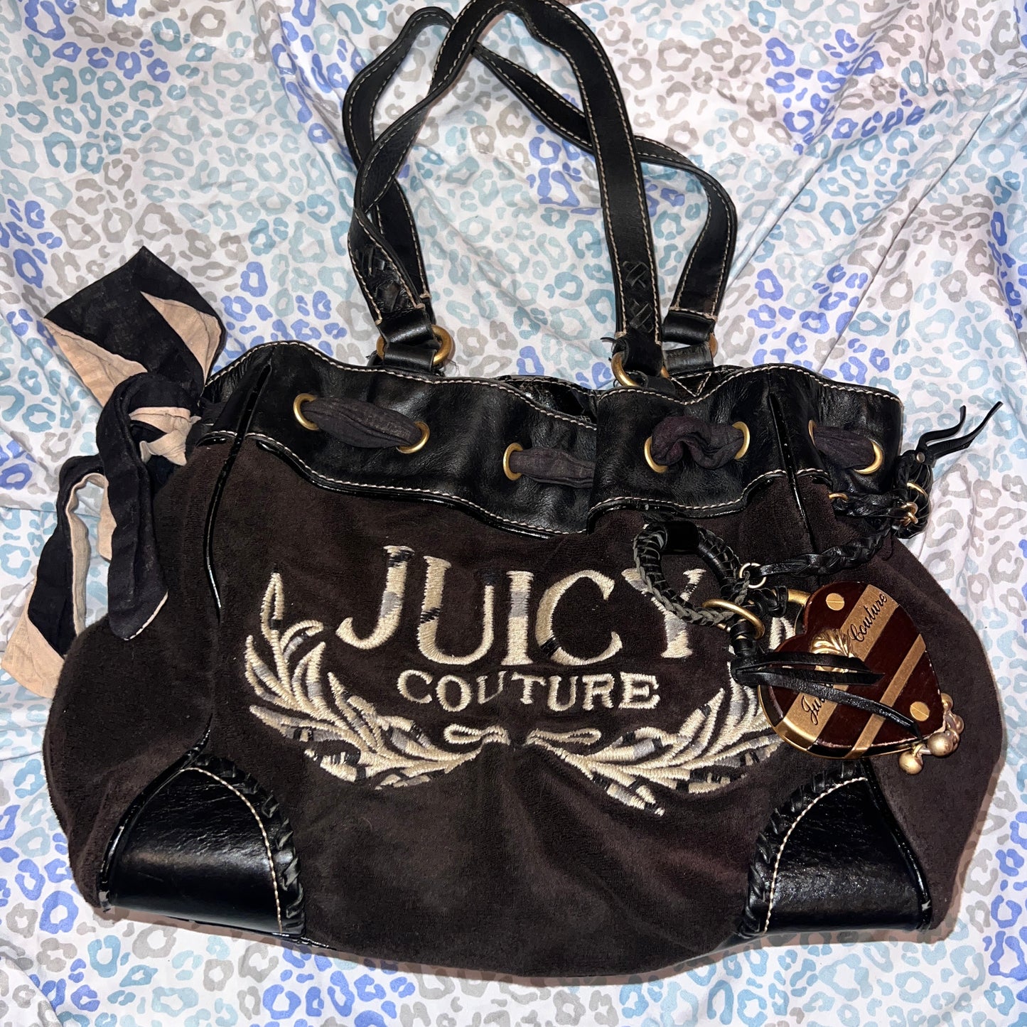 Vintage Black Juicy Couture Purse Daydreamer Tote Bag Y2K Terry Cloth Handbag