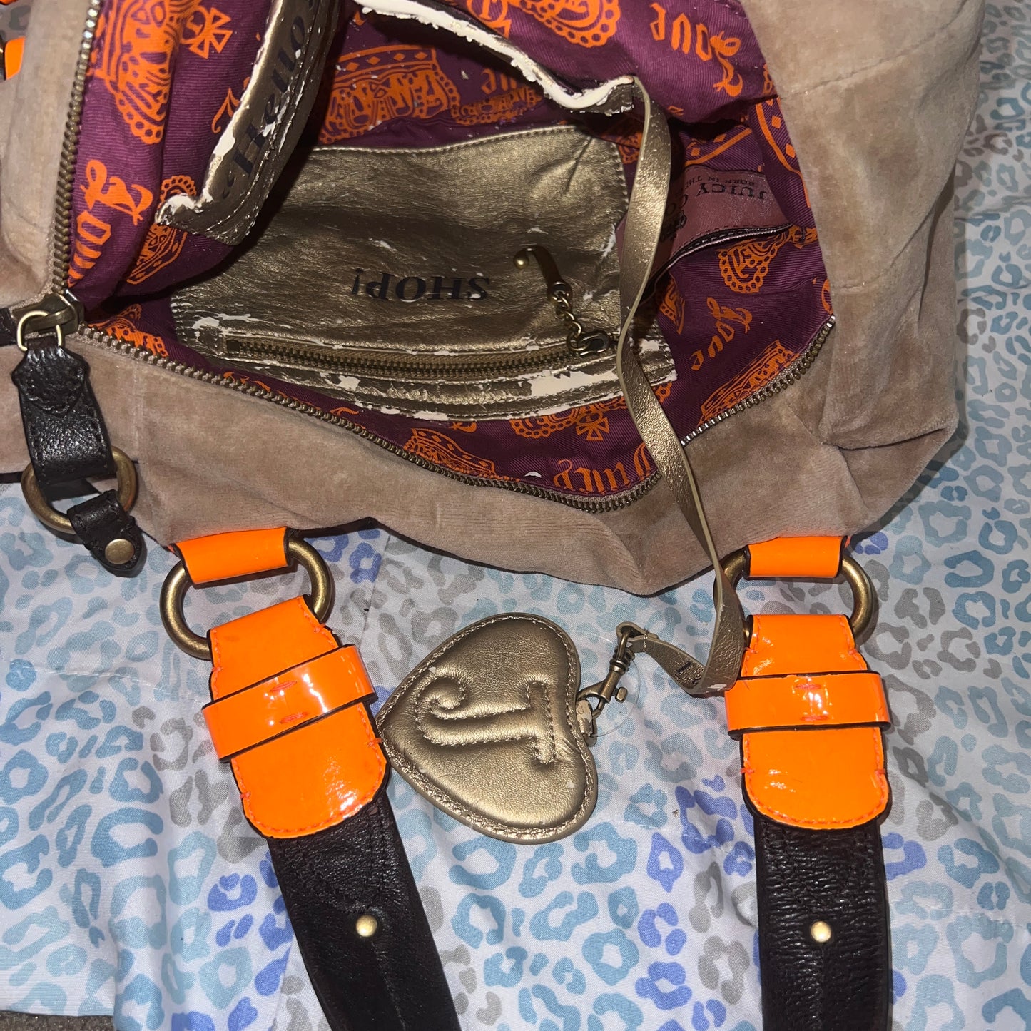 Vintage Tan Brown Juicy Couture Purse Satchel Bag Handbag Velour Scottie Dog Y2K