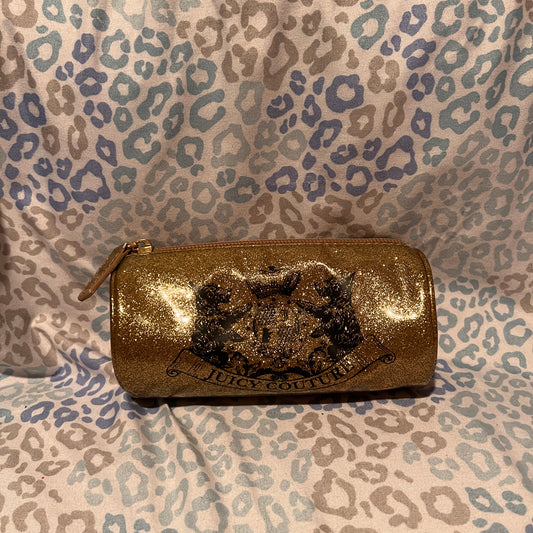 Vintage Gold Juicy Couture Pencil Case Cosmetic Makeup Bag Scottie Dog Y2K