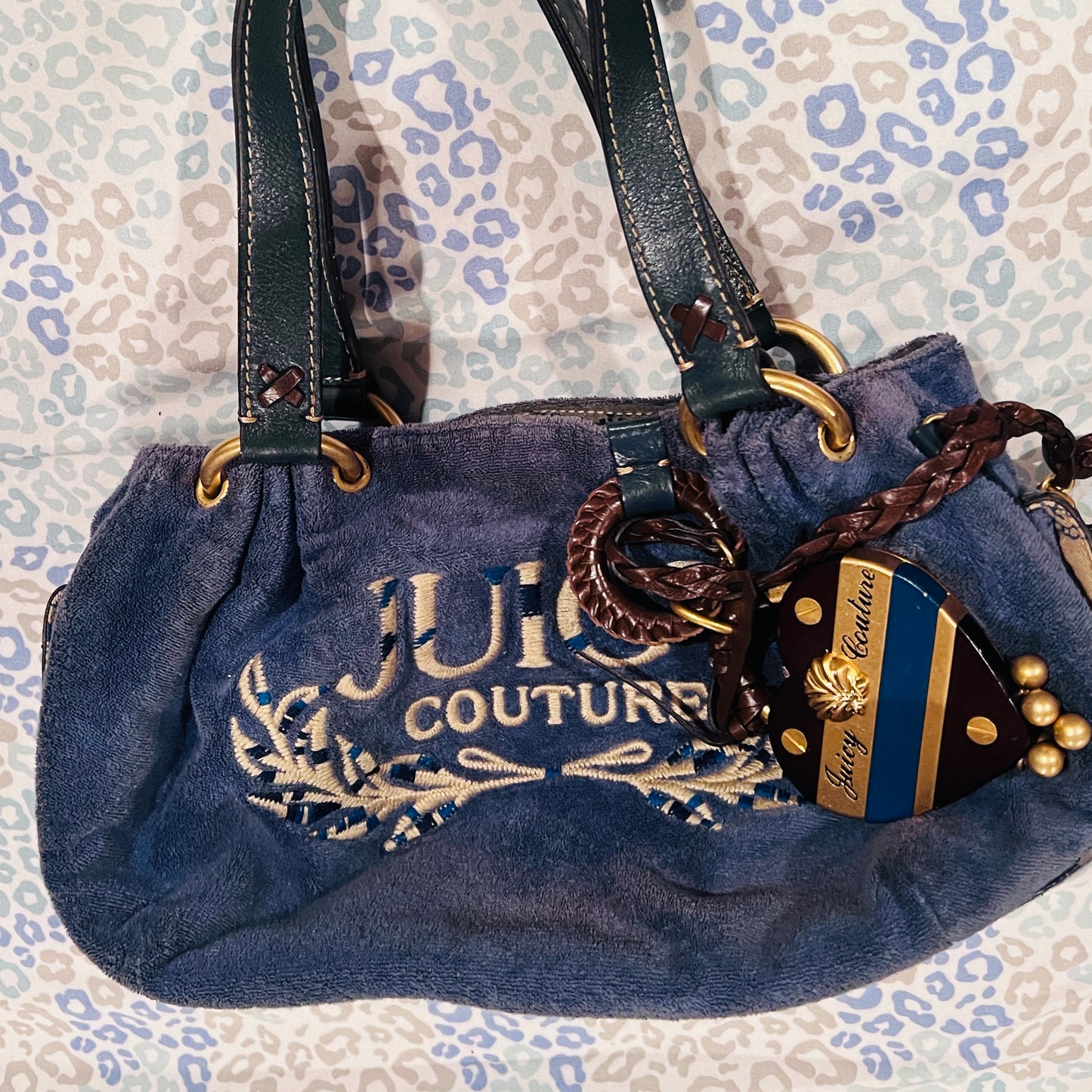 Vintage Blue Juicy Couture Satchel Bag Purse Handbag Terry Cloth Y2K