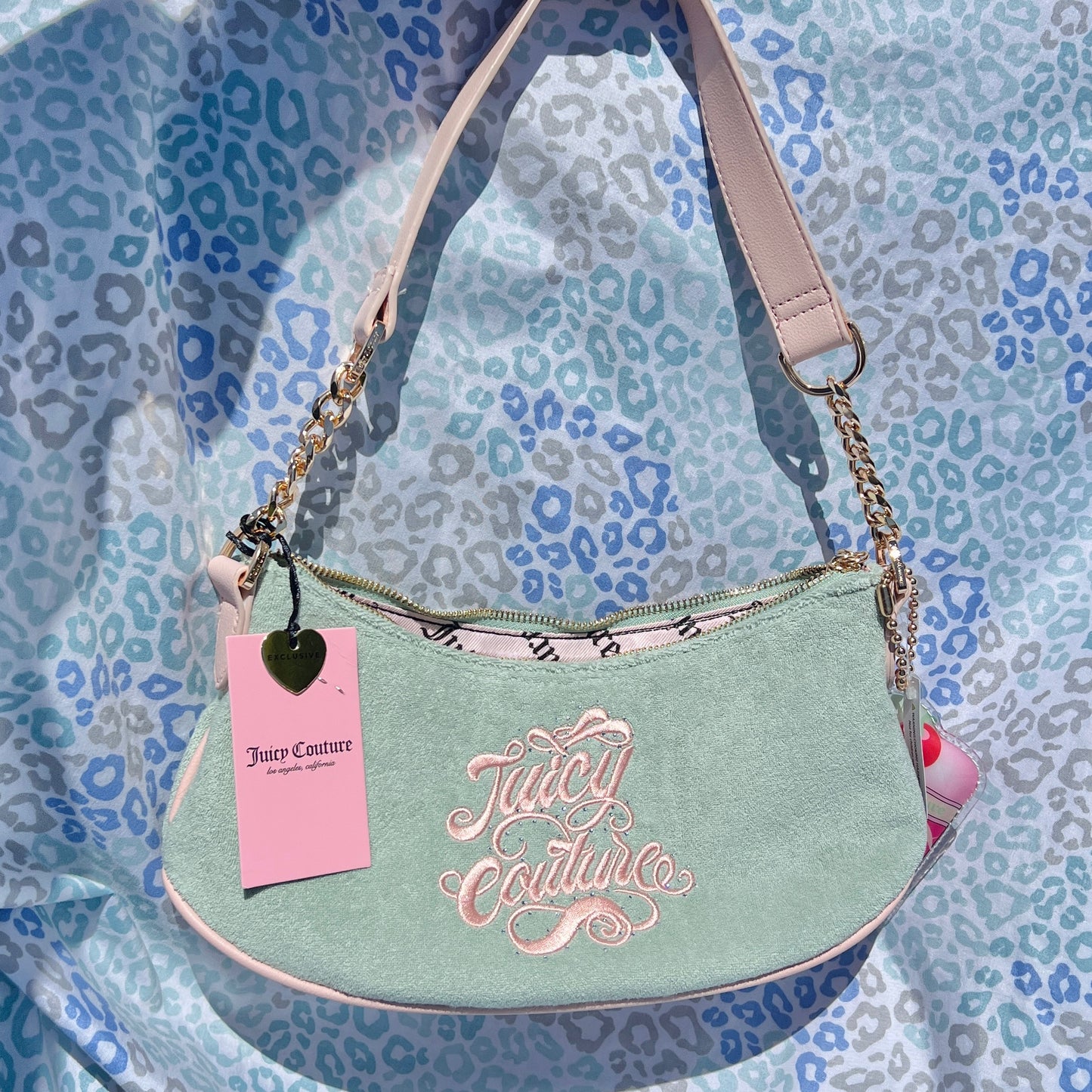 New Pink Teal Juicy Couture Purse Satchel Bag Handbag Ice Cream Charm Terry