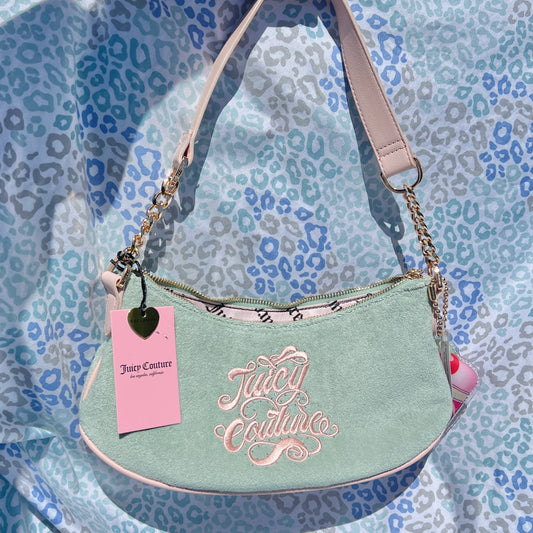 New Pink Teal Juicy Couture Purse Satchel Bag Handbag Ice Cream Charm Terry