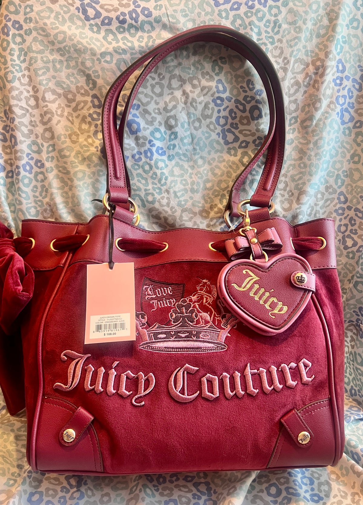 New Red Maroon Juicy Couture Purse Daydreamer Tote Bag Vintage Style Crown