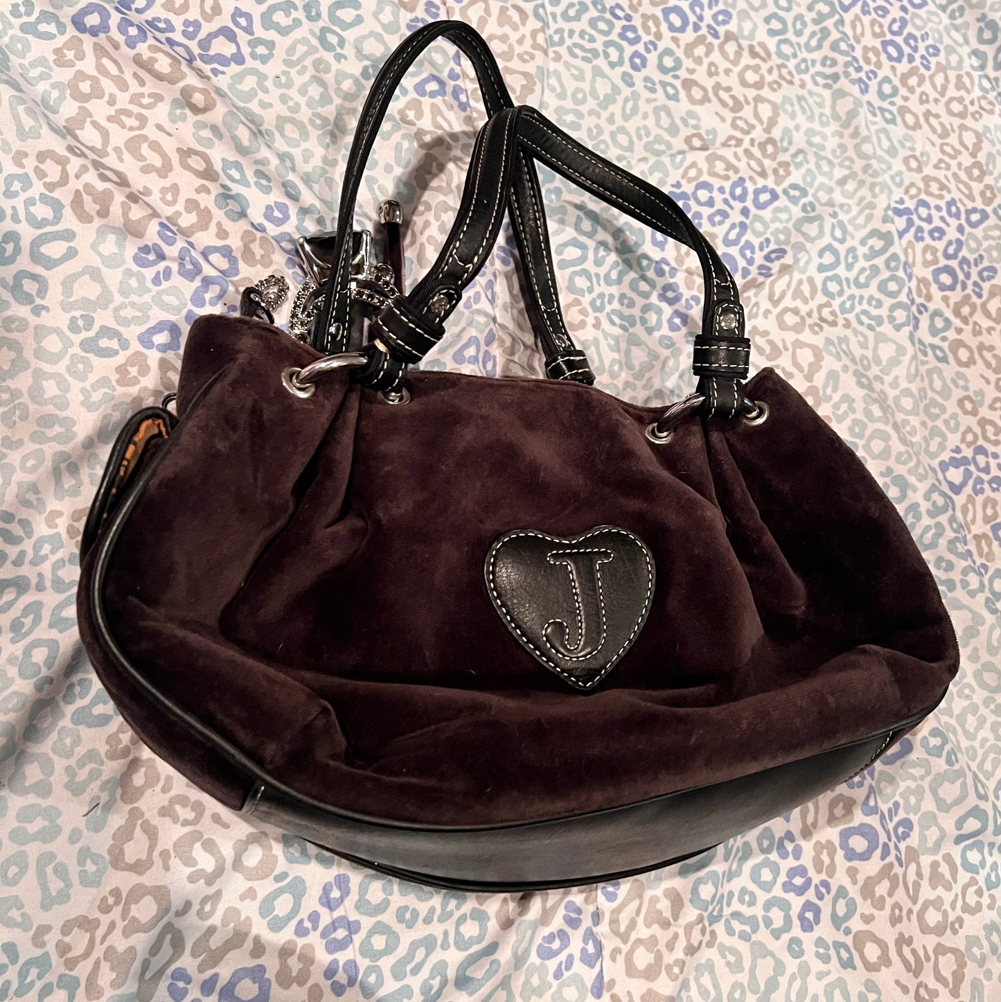 Vintage Black Juicy Couture Purse Handbag Tote Bag Velour Y2K JUICY IS FOR LIFE