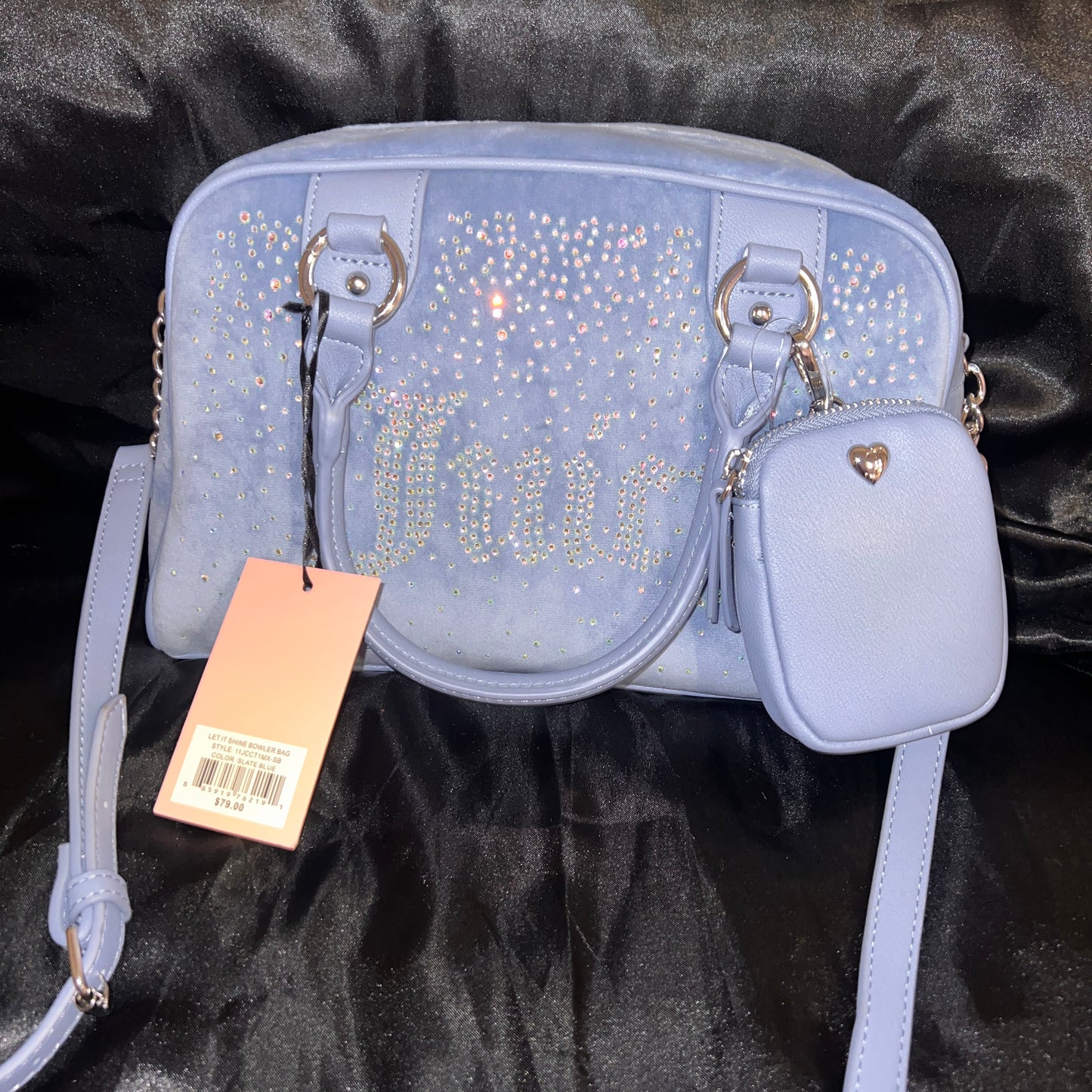 New Blue Juicy Couture Bowler Bag Purse Velvet