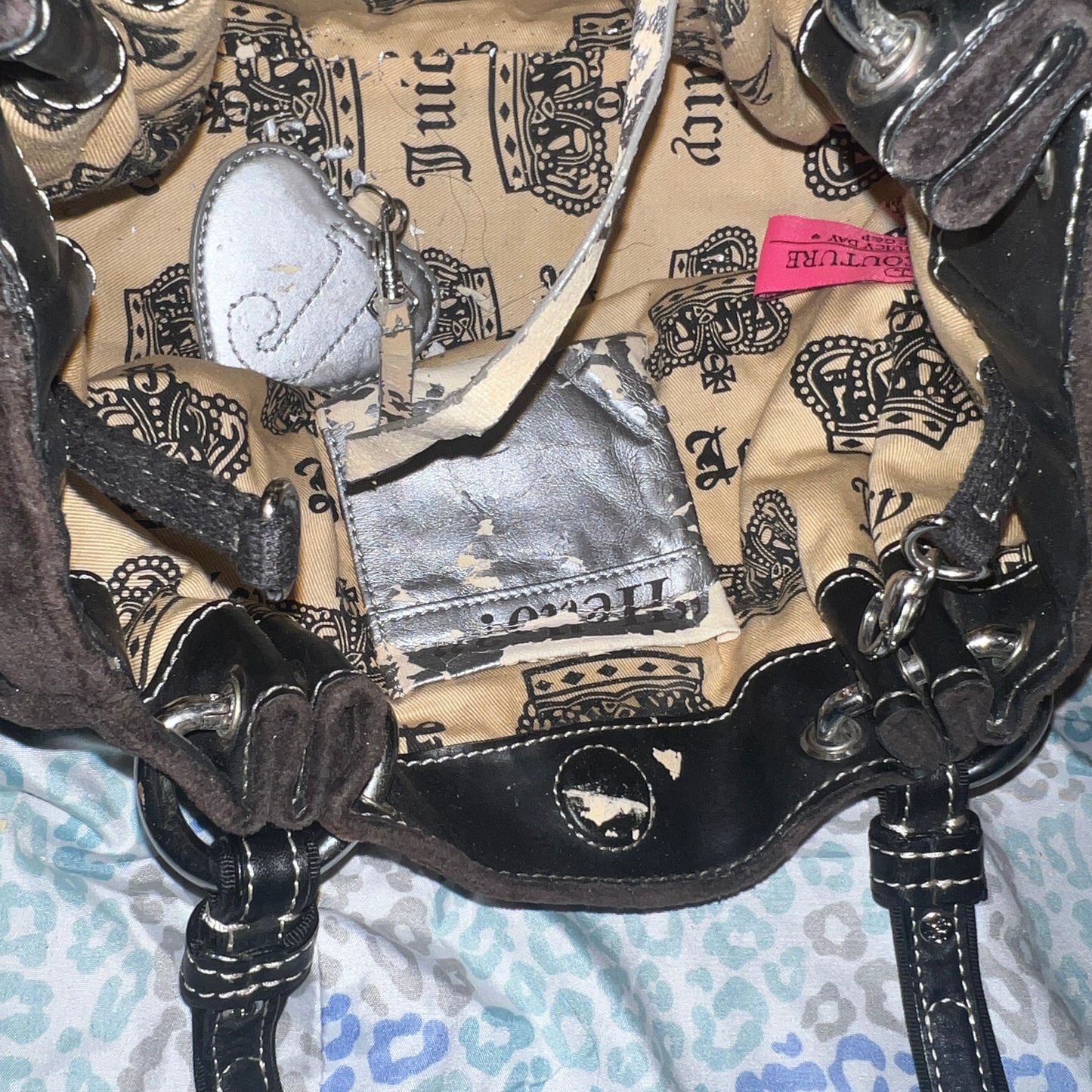 Vintage Black Juicy Couture Purse Handbag Tote Bag Velour Y2K JUICY IS FOR LIFE