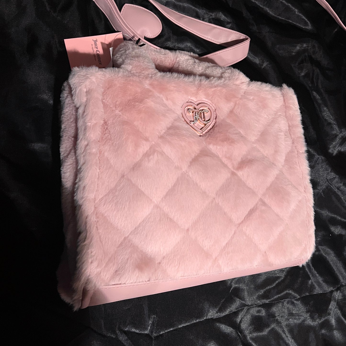 New Light Pink Juicy Couture Fluffy Tote Bag Purse Crossbody Large