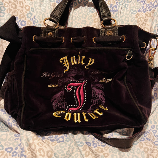 Vintage Black Juicy Couture Purse Satchel Tote Bag Handbag Velour Y2K McBling