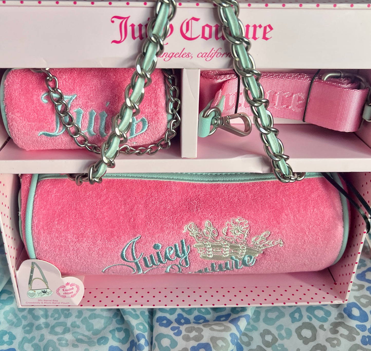 New Salmon Pink Juicy Couture Barrel Bag Set Crossbody Purse Vintage Style NWT