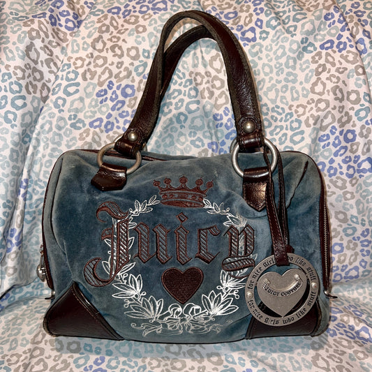 Vintage Blue Juicy Couture Purse Satchel Bag Handbag Velour Y2K McBling