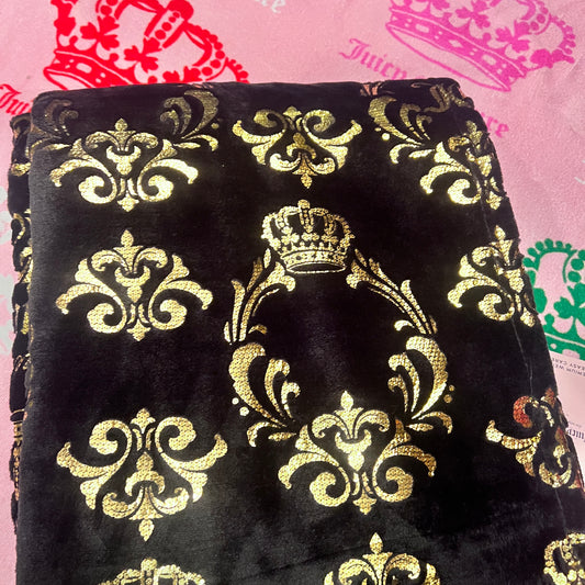 New Gold Black Juicy Couture Blanket Plush Throw 50 x 70 inch Queen of Couture