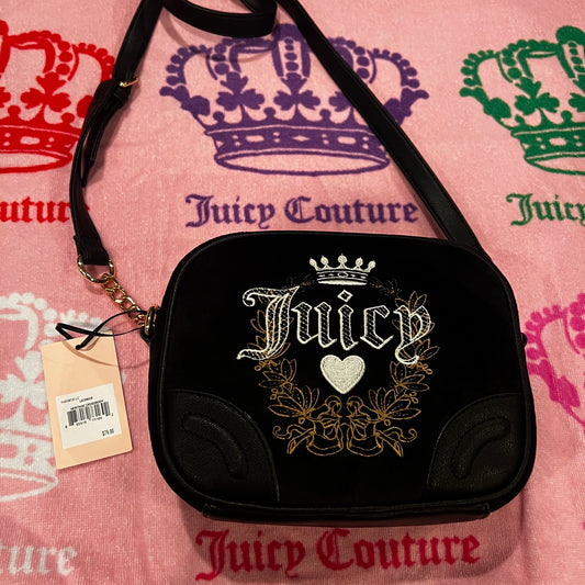 New Black Juicy Couture Crossbody Purse Bag Velvet Licorice Heritage Crossbody