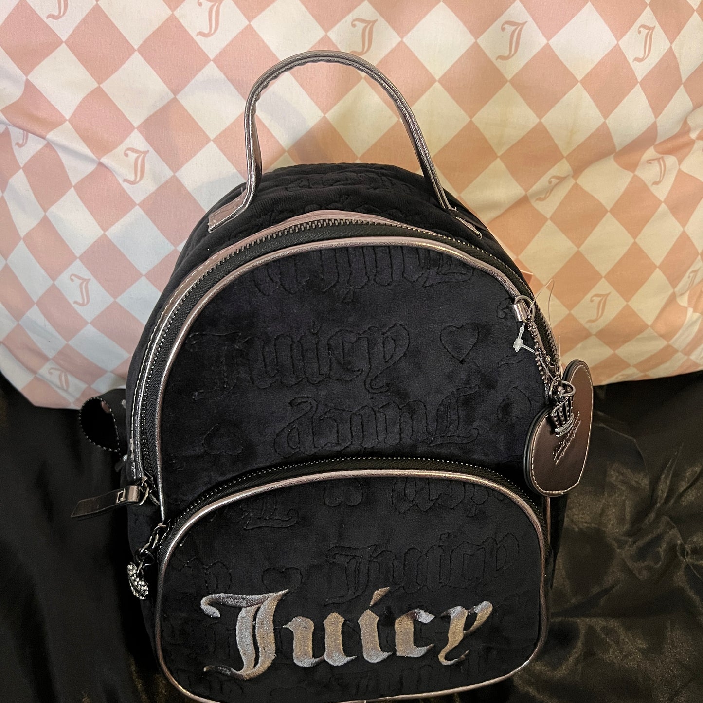 New Black Juicy Couture Purse Backpack Bag Gunmetal Liquorice MSRP $99