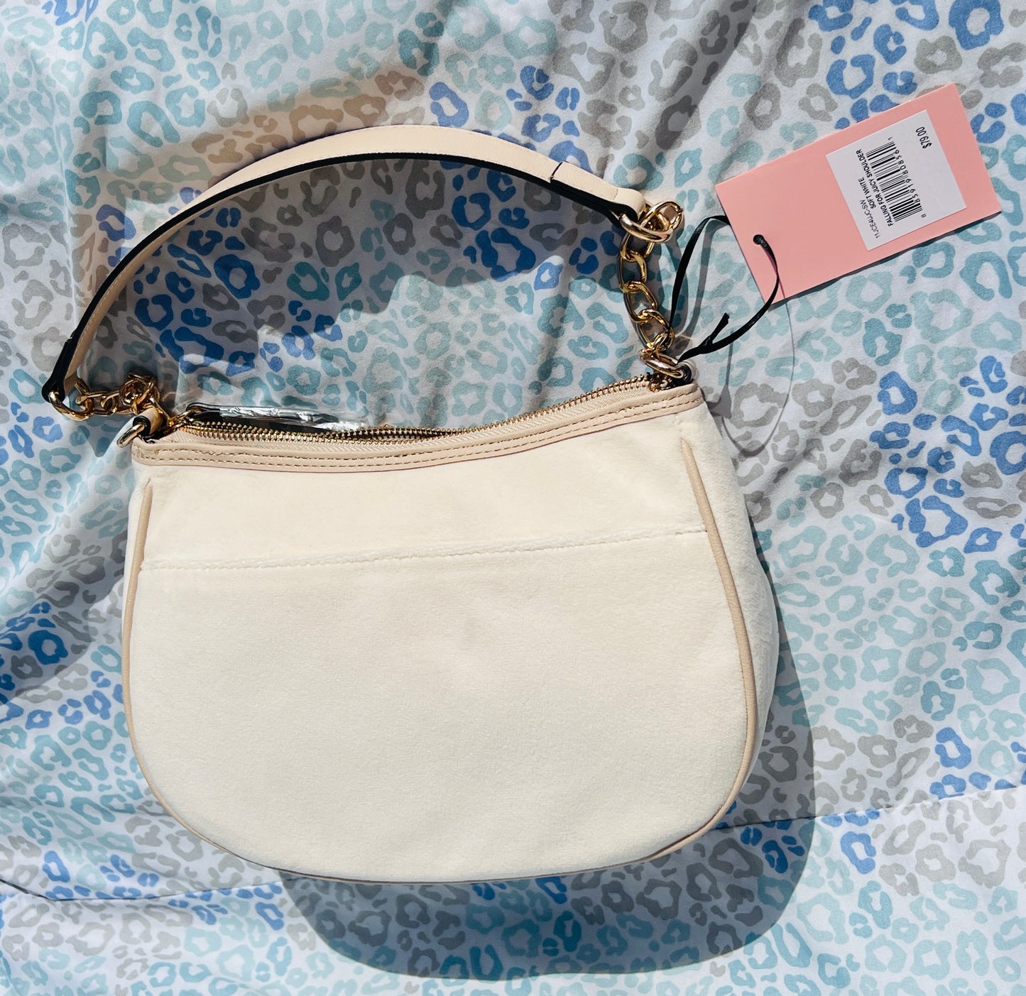 New Cream Juicy Couture Purse Shoulder Bag Velour Handbag MSRP $99 Vintage Style