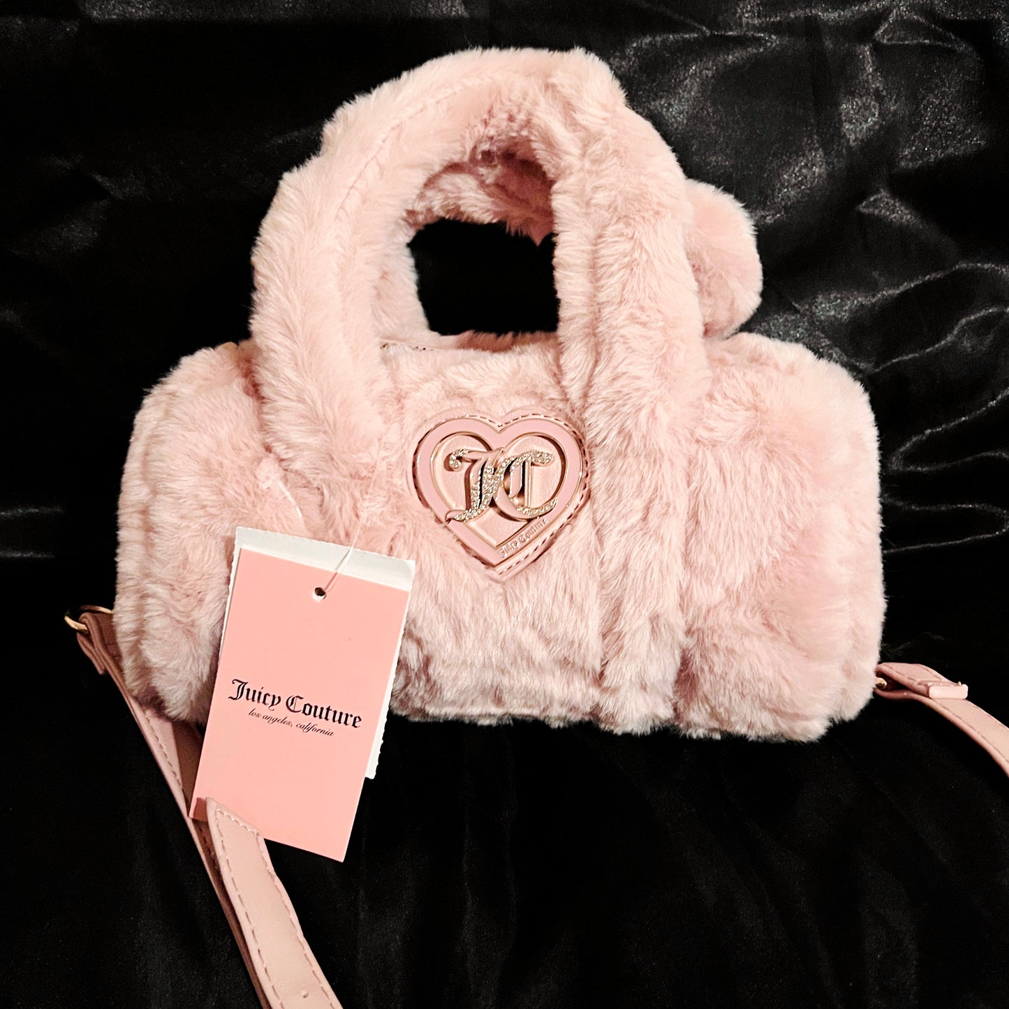 New Pink Juicy Couture Crossbody Bag Purse Fluffy Faux Fur