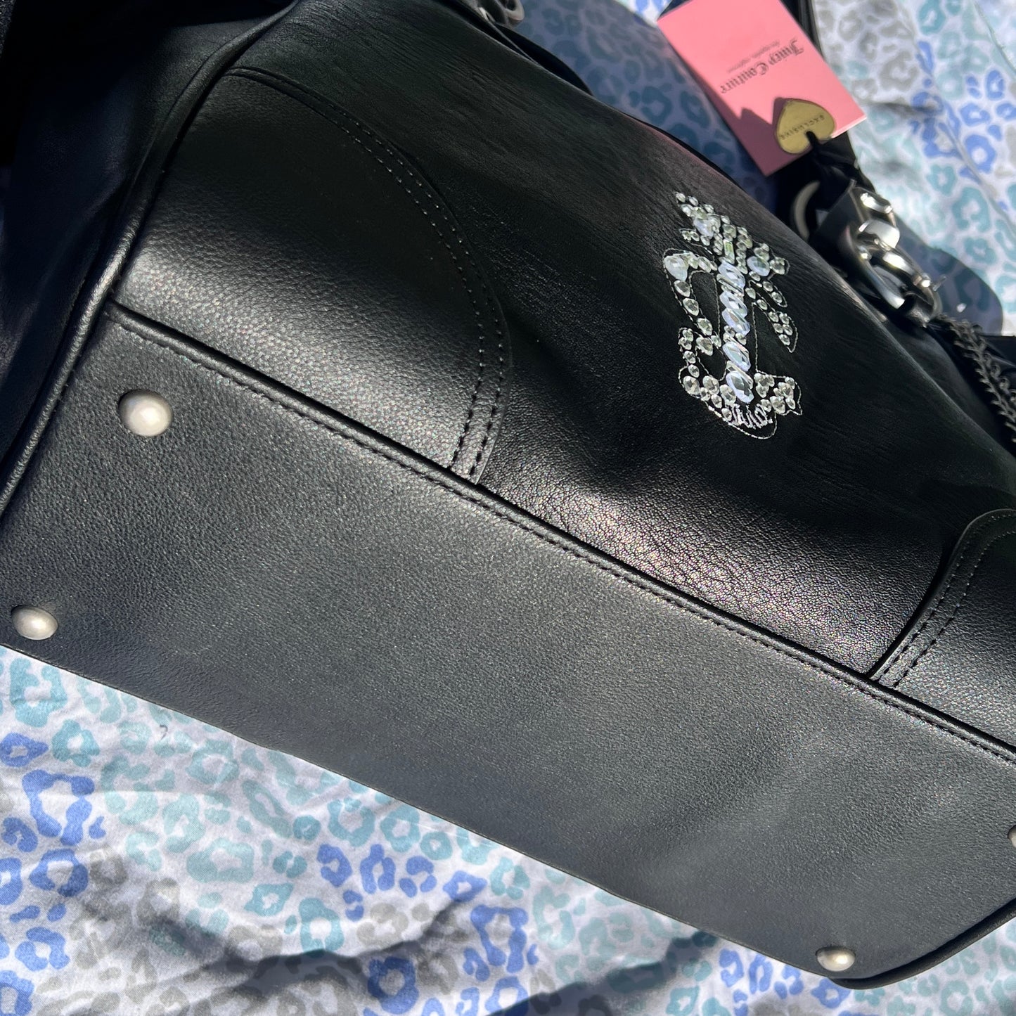 New Black Juicy Couture Purse Daydreamer Tote Bag Handbag Ring Charm Pleather