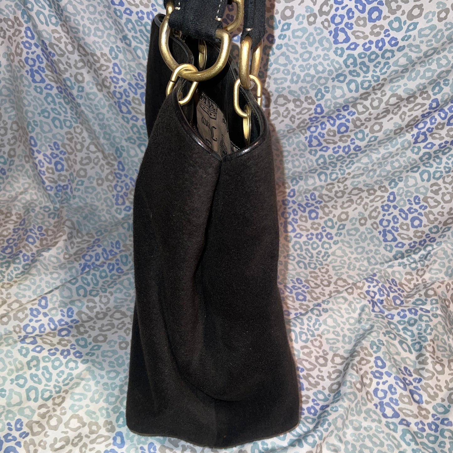 Vintage XL Black Juicy Couture Satchel Tote Purse Terry Cloth Y2K Travel Bag