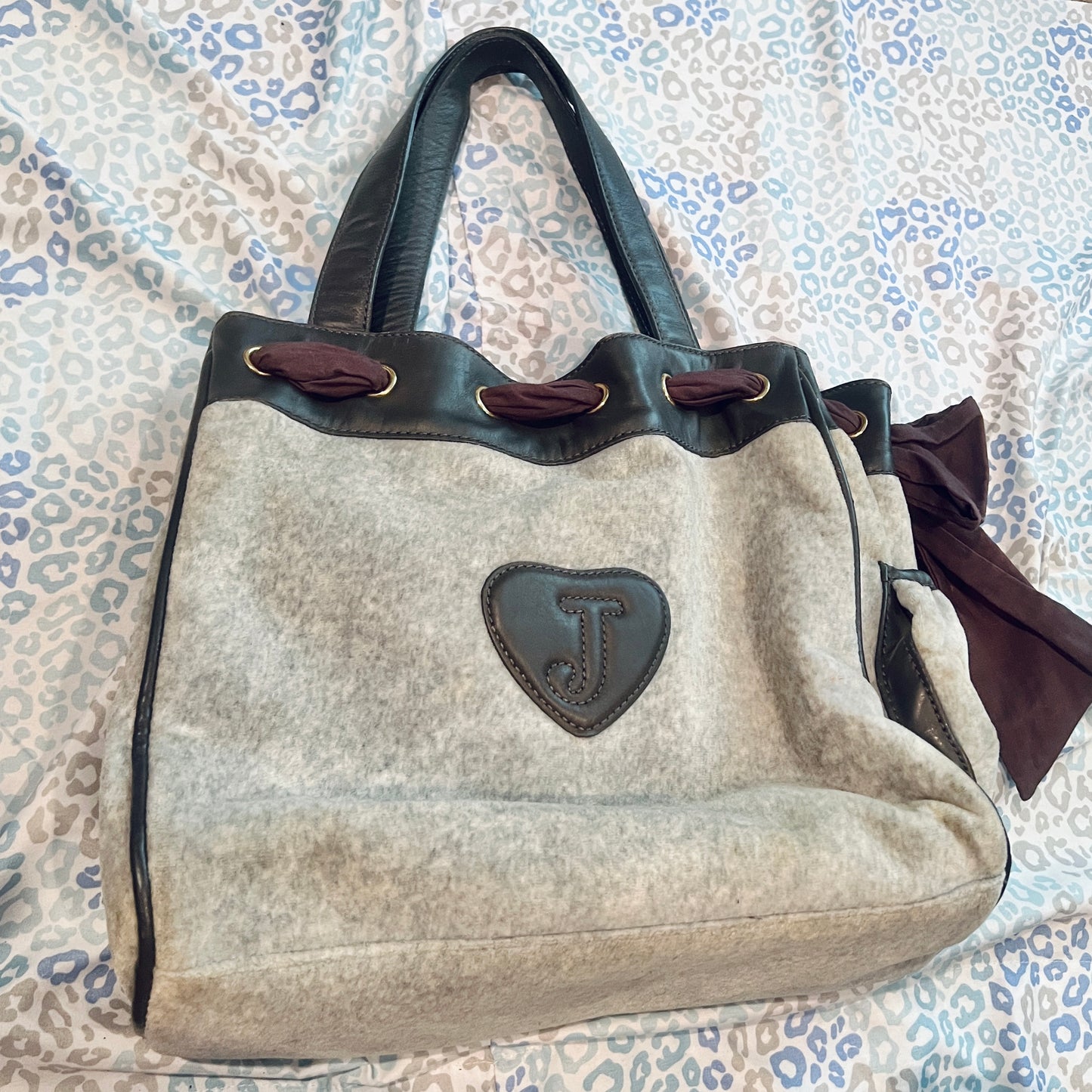Vintage Gray Juicy Couture Purse Tote Bag Daydreamer Handbag Velour Y2K Mcbling