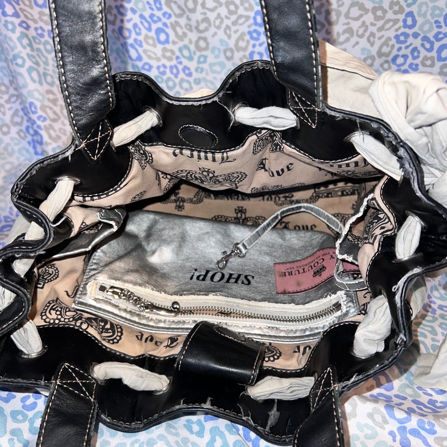 Vintage Grey Black Juicy Couture Tote Bag Purse Daydreamer Velour Handbag Y2K