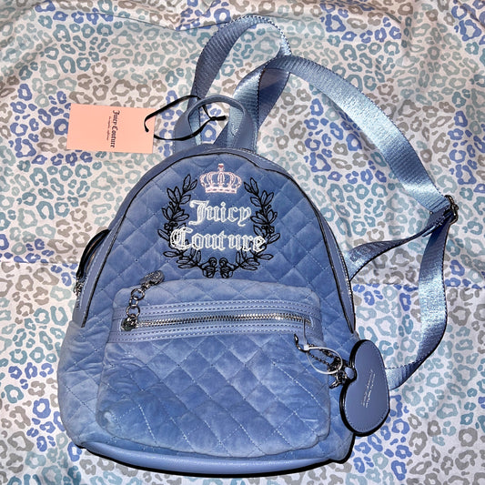 New Blue Juicy Couture Backpack Purse Bag Velour Quilted Y2K Vintage Style