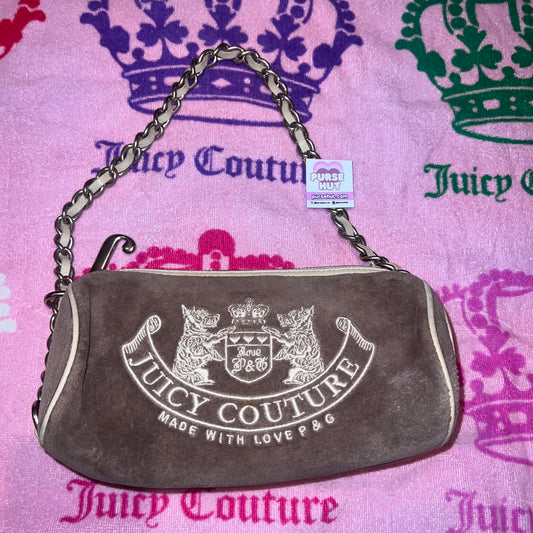 Vintage Grey Juicy Couture Barrel Bag Purse Satchel Velour Scottie Dog Y2K